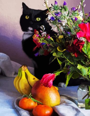 Black Cats and Floral Fruits Paint By Numbers