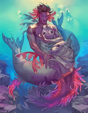 Black Merman With Seals Paint By Numbers