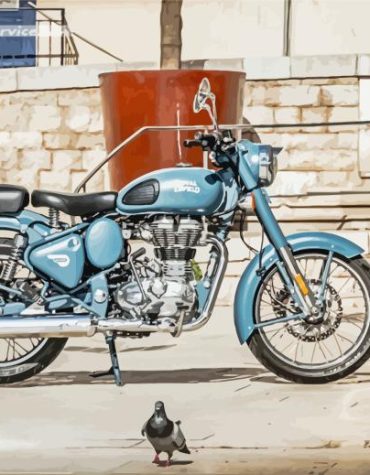Royal Enfield Motorcycle Blue Paint By Numbers