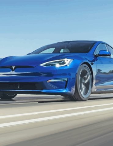 Blue Tesla Car Art Paint By Numbers