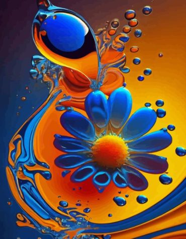 Blue and Orange Floral Paint By Numbers