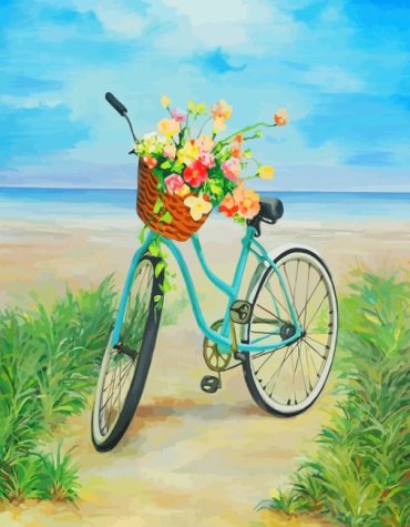 Blue Bicycle with Flowers Paint By Numbers