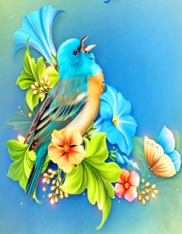 Blue Bird Flowers Paint By Numbers