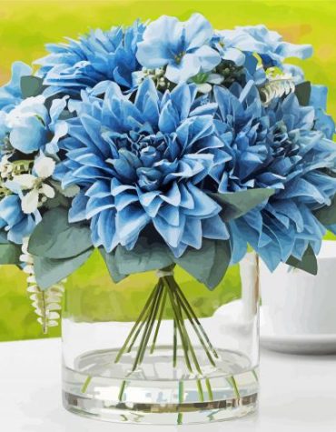 Blue Dahlia in Glass Vase Paint By Numbers