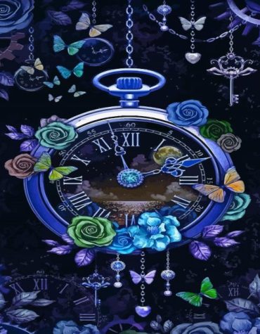 Blue Floral Timepiece Paint By Numbers