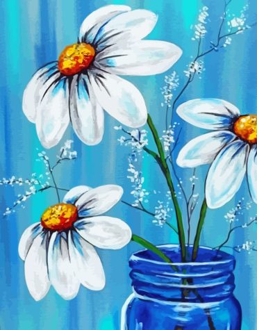 Daisy Flowers in Blue Jar Paint By Numbers