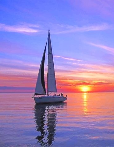 Purple Sky Boat Sunset Paint By Numbers