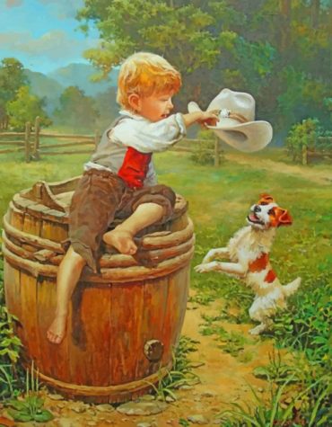 Boys and Dogs Vintage Scene Paint By Numbers