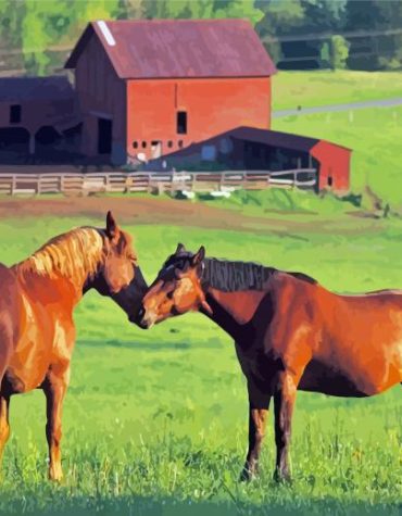 Brown Horses on the Farm Paint By Numbers
