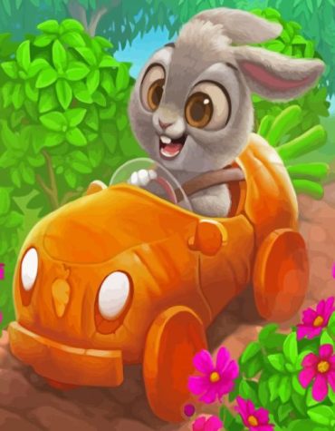 Bunny Driving Carrot Car Paint By Numbers