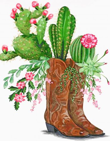 Cactus and Boots Sunflowers Paint By Numbers