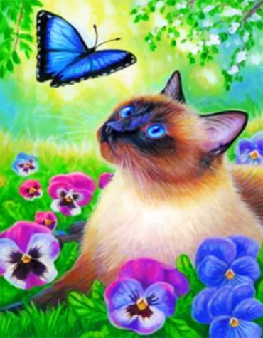 Blue Butterfly and Cat Paint By Numbers