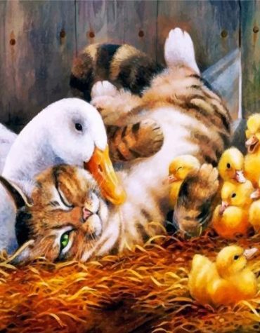 Cat and Duck Pets Paint By Numbers