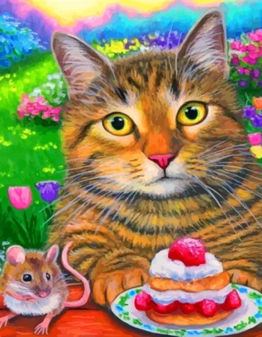 Sweet Cat and Mouse Paint By Numbers