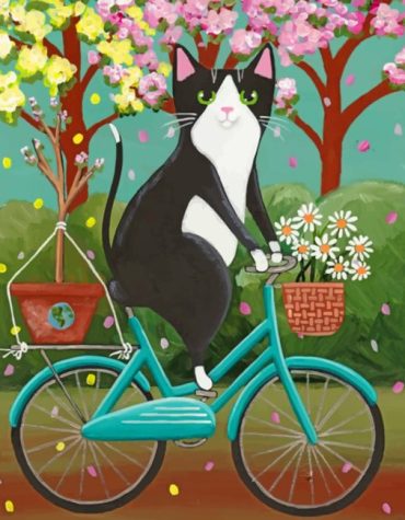 Spring Cat Flower Scene Paint By Numbers