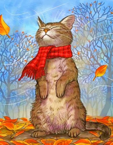 Autumn Cat with Maple Leaves Paint By Numbers