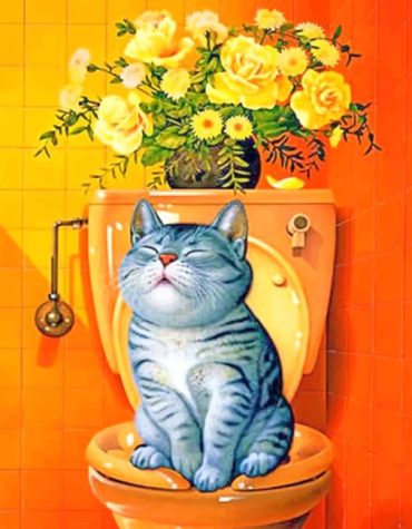 Fat Cat In Bathroom Paint By Numbers