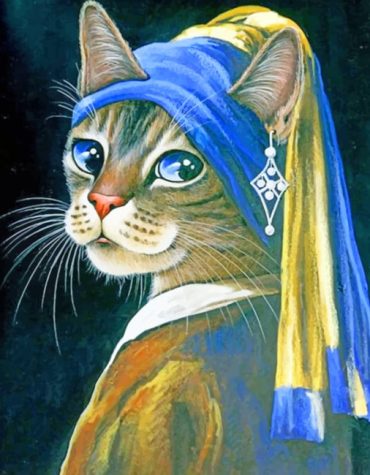Vintage Cat With Pearl Earring Paint By Numbers