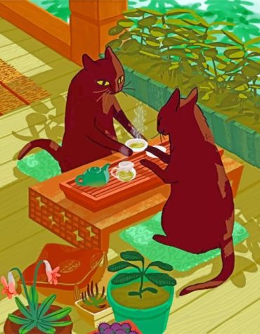 Tea-Loving Cats Paint By Numbers