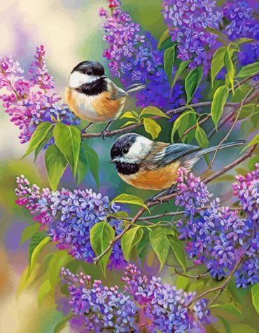 Chickadees and Lilacs Paint By Numbers