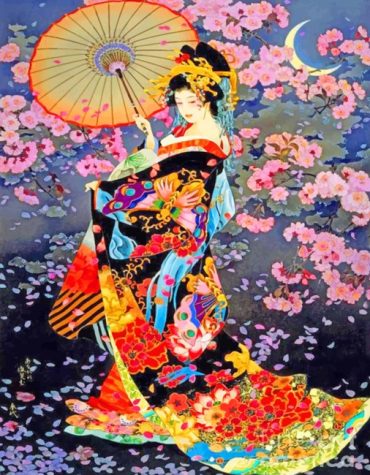 Asian Woman Cherry Blossoms Paint By Numbers