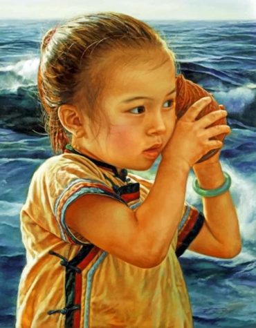 Little Asian Girl Seashells Paint By Numbers