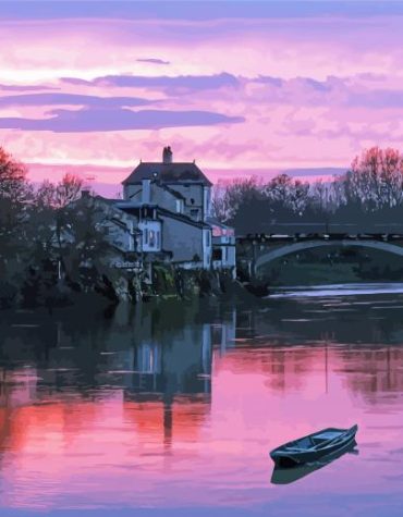 Chinon Bridge Sunset in France Paint By Numbers