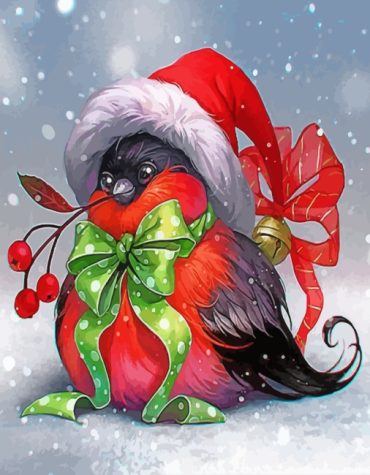 Christmas Bird in Snow Paint By Numbers