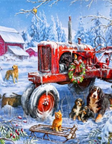 Christmas Farm Scene Paint By Numbers