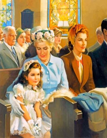 Vintage Church Family Scene Paint By Numbers