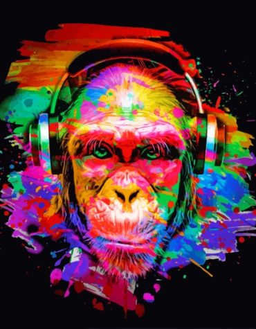 Chimp with Colorful Headphones Paint By Numbers