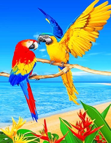 Colorful Parrots in Nature Paint By Numbers