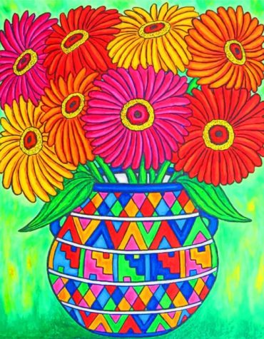 Abstract Colorful Floral Vase Paint By Numbers