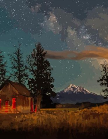 Mountain Cabin Nightscape Paint By Numbers