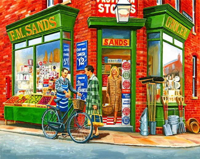 Completing artwork with Vintage Corner Store Paint By Numbers