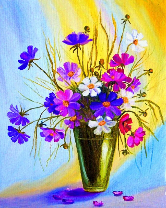 Cosmos Flowers in Vase Paint By Numbers