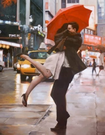 Cuddling Lovers in NYC Rain Paint By Numbers