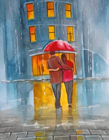 Romantic Couple in Rain Paint By Numbers