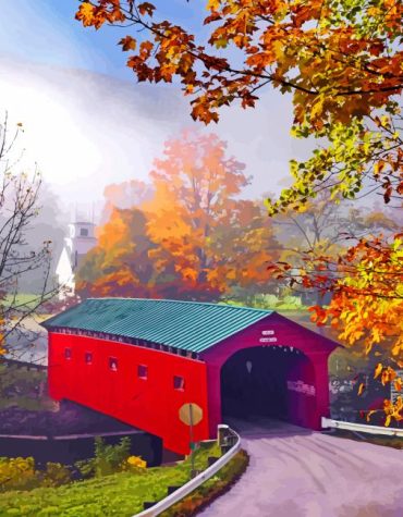 Classic Covered Bridge Landscape Paint By Numbers
