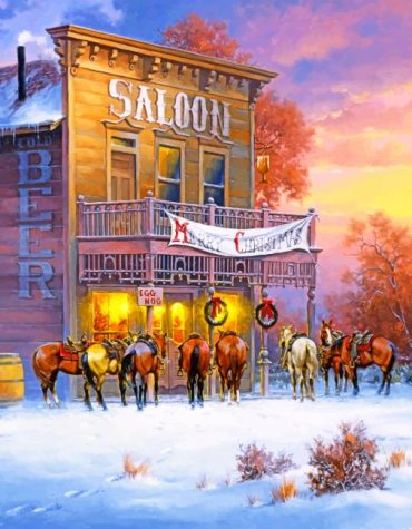 Western Christmas Horse Scene Paint By Numbers