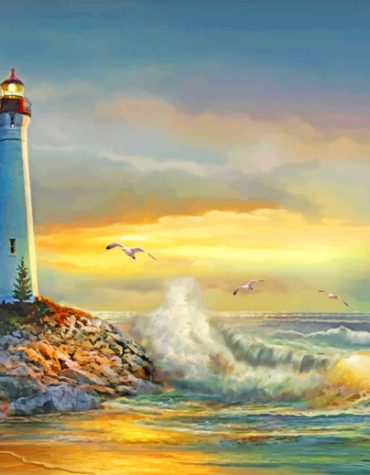 Golden Sunset Lighthouse Paint By Numbers