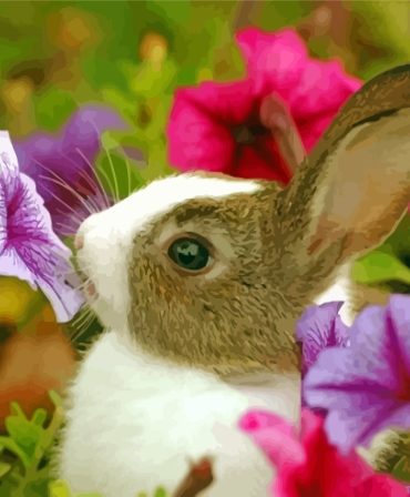 Cute Baby Bunny and Floral Scene Paint By Numbers