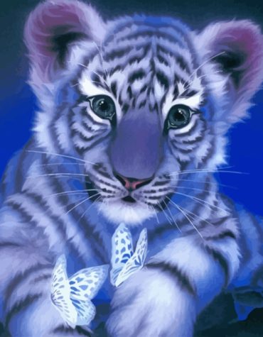 Cute Baby Tiger and Butterflies Paint By Numbers