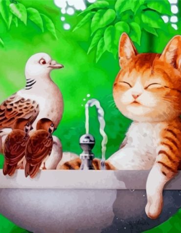 Cute Feline and Bird Companions Paint By Numbers