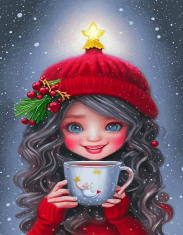 Cute Christmas Girl Tea Cup Paint By Numbers