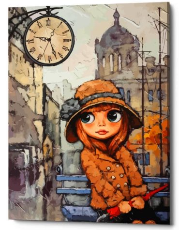 Cute Girl with Red Umbrella Paint By Numbers