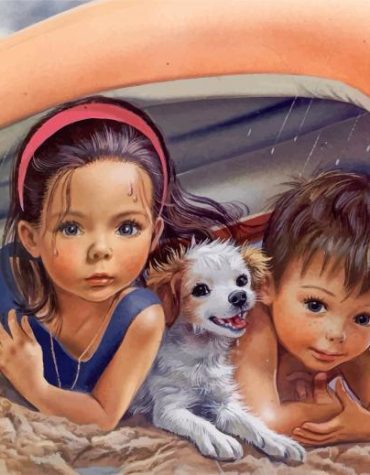 Cute Siblings with Pets Paint By Numbers