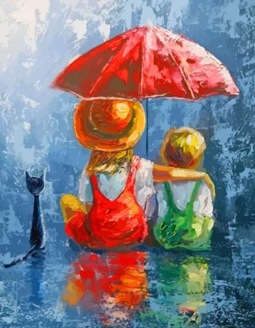 Cute Siblings with Umbrella Paint By Numbers