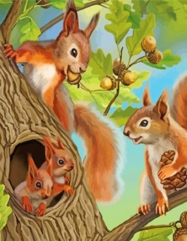 Cute Squirrels in Nature Paint By Numbers