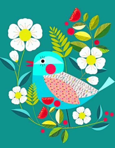 Cyan Birds and Flowers Paint By Numbers